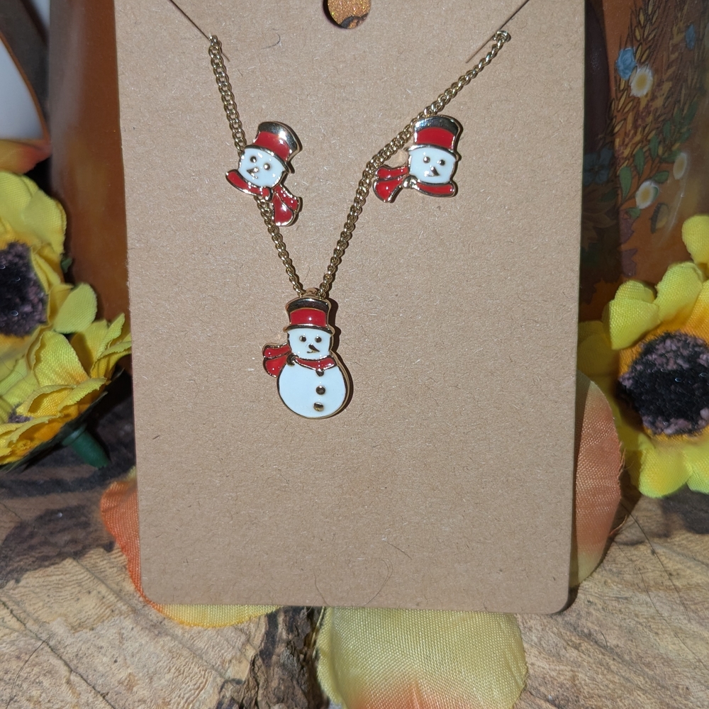 Snowman Necklace and Earrings Set